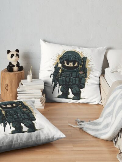 Soldier Cartoon Throw Pillow Official Army Merch