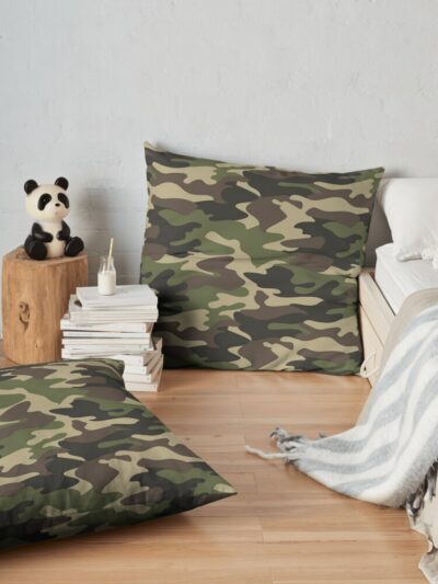 Army Green Camo Camouflage Print Throw Pillow Official Army Merch