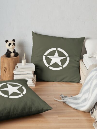 Vintage White Army Star & Green Background Throw Pillow Official Army Merch