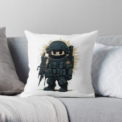 Soldier Cartoon Throw Pillow Official Army Merch