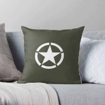 Vintage White Army Star & Green Background Throw Pillow Official Army Merch