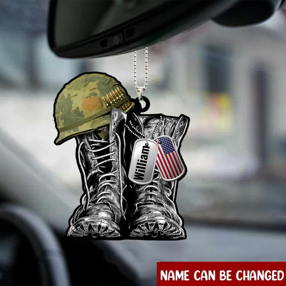 Personalized Military Boots and Hat Ornament